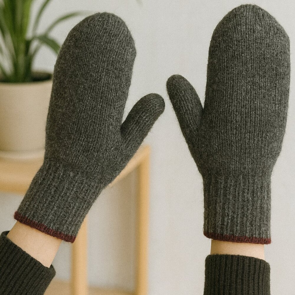 NEW Alpaca Mittens – Reversible Gray & Wine | Petite Women & Teen Size | Warm Wi
